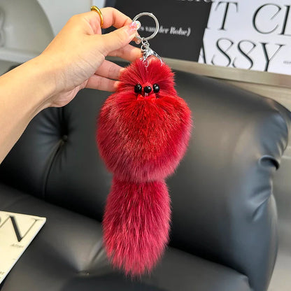 2024 Cute Real Fox Fur Plush Keychain – Pompom Bag Pendant & Car Key Ring Toy for Girls