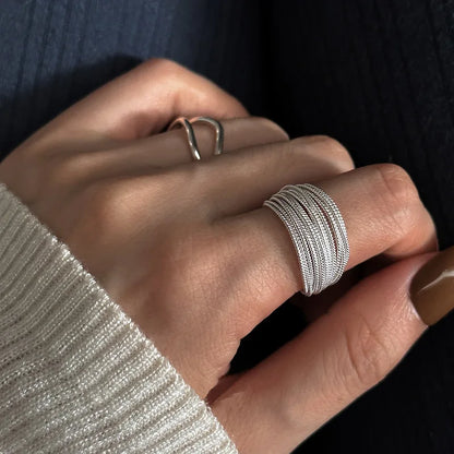 925 Sterling Silver Adjustable Ring — Unique Line Design for Women, Vintage Jewelry Gift