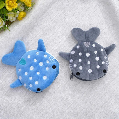 New Cartoon Shark Plush Coin Purse - Cute Zipper Bag with Pendant, Ideal for Data Cables and Small Items