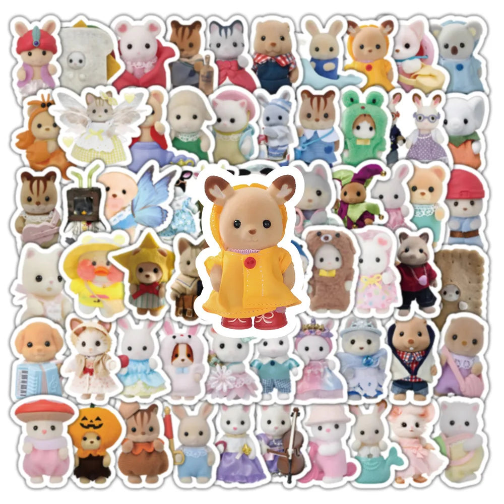 100/200pcs Calico Critters Stickers — Waterproof Cartoon Decals for Laptops, Scrapbooks, Skateboards & Kids’ Decor