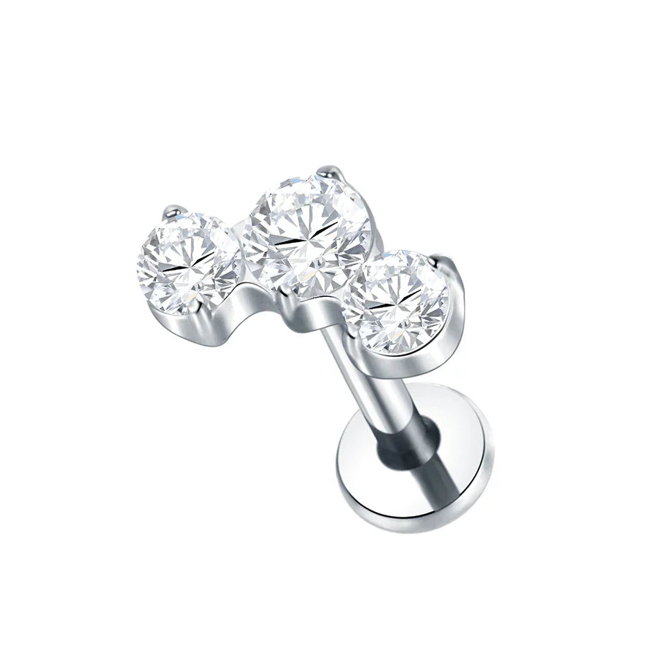 Titanium CZ Tragus & Helix Stud – Internally Threaded Labret Lip Ring Piercing Earring (1PC)