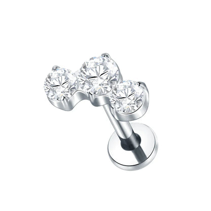 Titanium CZ Tragus & Helix Stud – Internally Threaded Labret Lip Ring Piercing Earring (1PC)