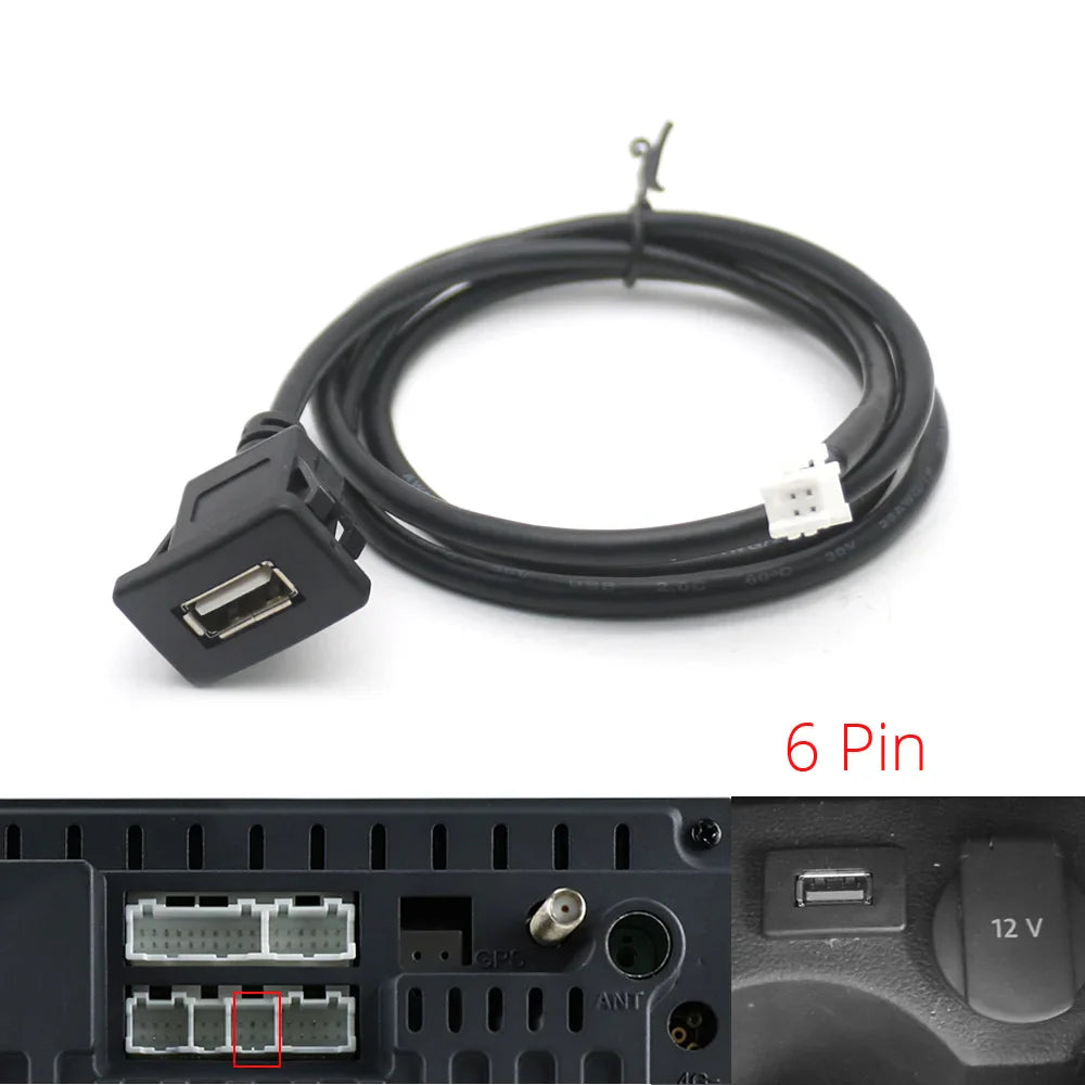 Dual USB Dashboard Mount Panel Extension Cable – 4/6 Pin Shielded Adapter for Car, Truck, Boat, Motorcycle, Android Head Unit