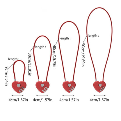 Love-Shaped Heart Code Padlock – Wedding Gift with Password Lock, Long Wire Rope for Trolley Case & Security