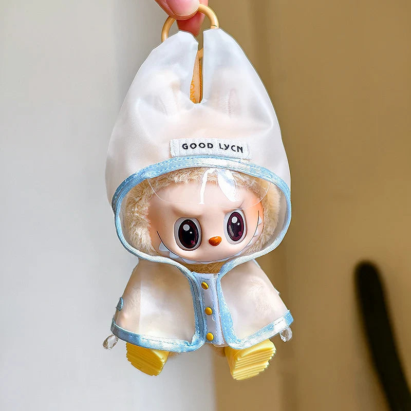 15-17cm Labubu Doll Clothes — Waterproof Raincoat & Rain Boots Outfit Set with Matching Accessories