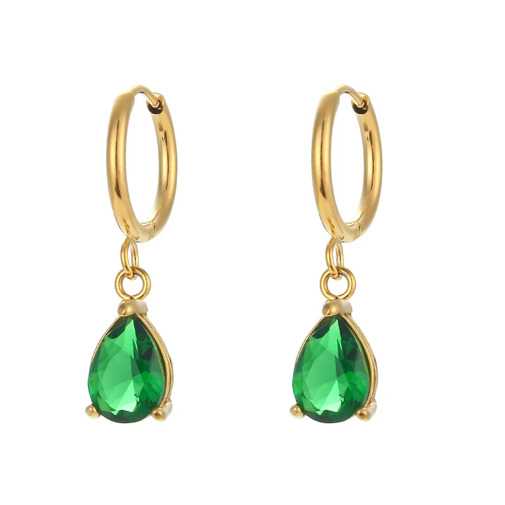 E.B.belle 3A Zircon Waterdrop Small Hoop Earrings for Women – Luxury Colorful Crystal Huggie Charm Jewelry Gift