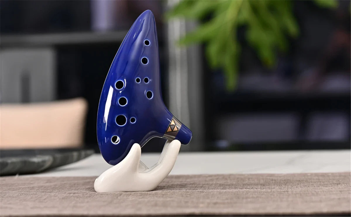 12 Tone Alto C Ocarina – Ceramic Musical Instrument with Songbook, Neck Cord & Carry Bag, Blue
