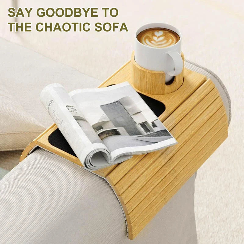 Bamboo Couch Cup Holder – Anti-Slip Foldable Sofa Armrest Tray for Cups, Snacks & Remote Control   1/2