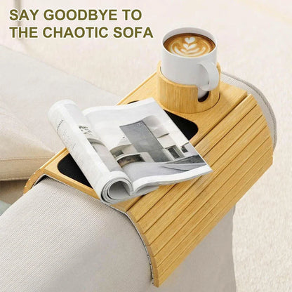 Bamboo Couch Cup Holder – Anti-Slip Foldable Sofa Armrest Tray for Cups, Snacks & Remote Control   1/2