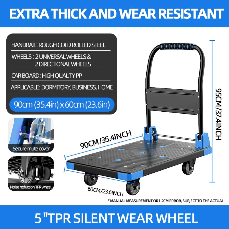 AIRAJ Foldable Platform Hand Truck – Heavy Duty Portable Trolley Cart, Compact Push Dolly for Practical Handling