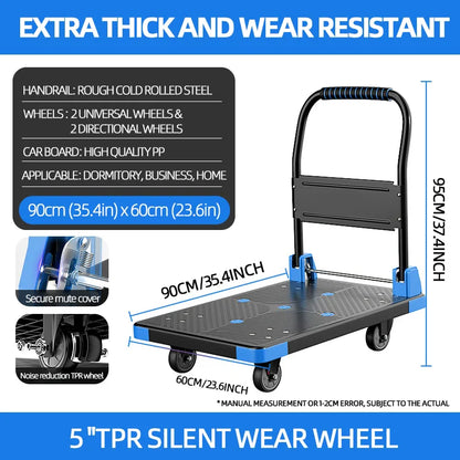 AIRAJ Foldable Platform Hand Truck – Heavy Duty Portable Trolley Cart, Compact Push Dolly for Practical Handling