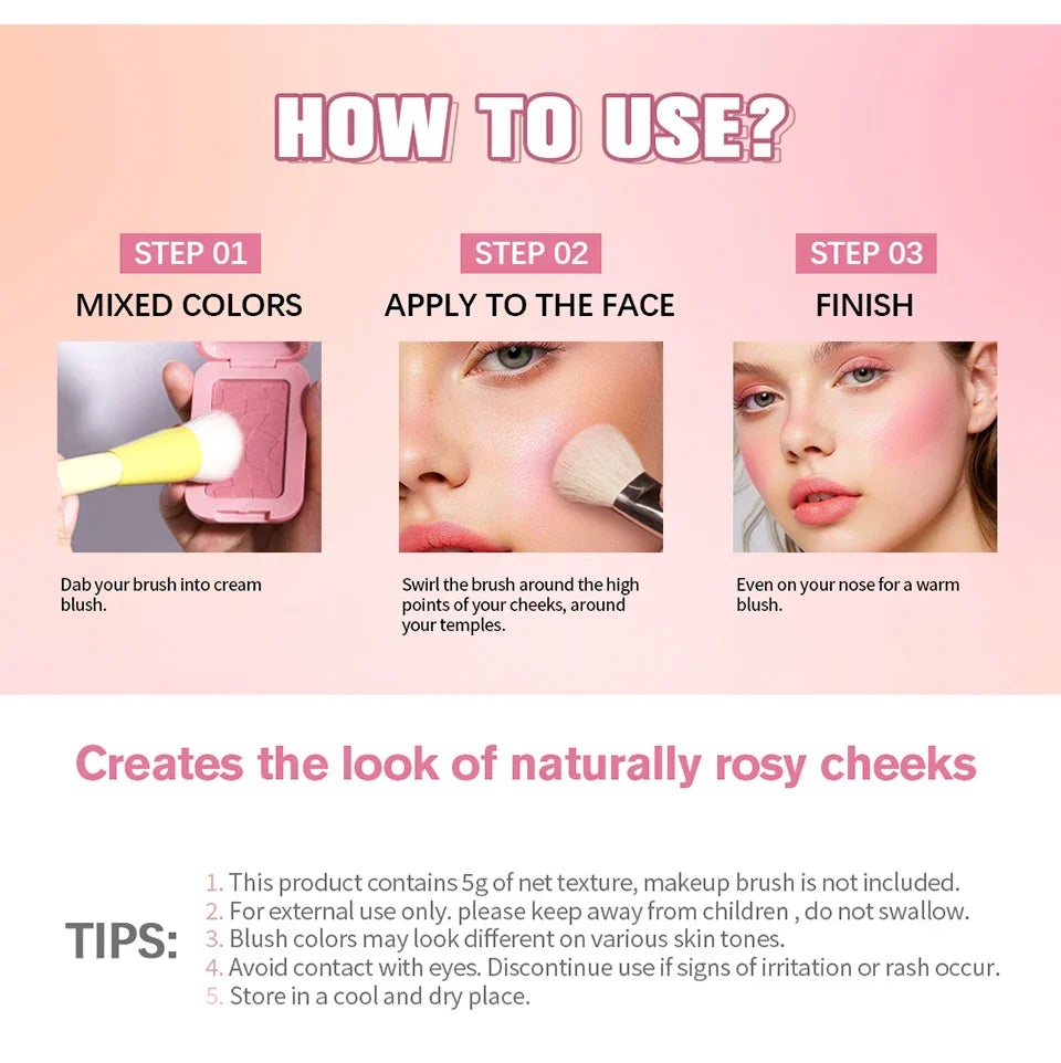 Professional Makeup Powder Blush - 12HR Wear, Vegan Formula, Pink Cream Blusher Palette for Face Cosmetics
