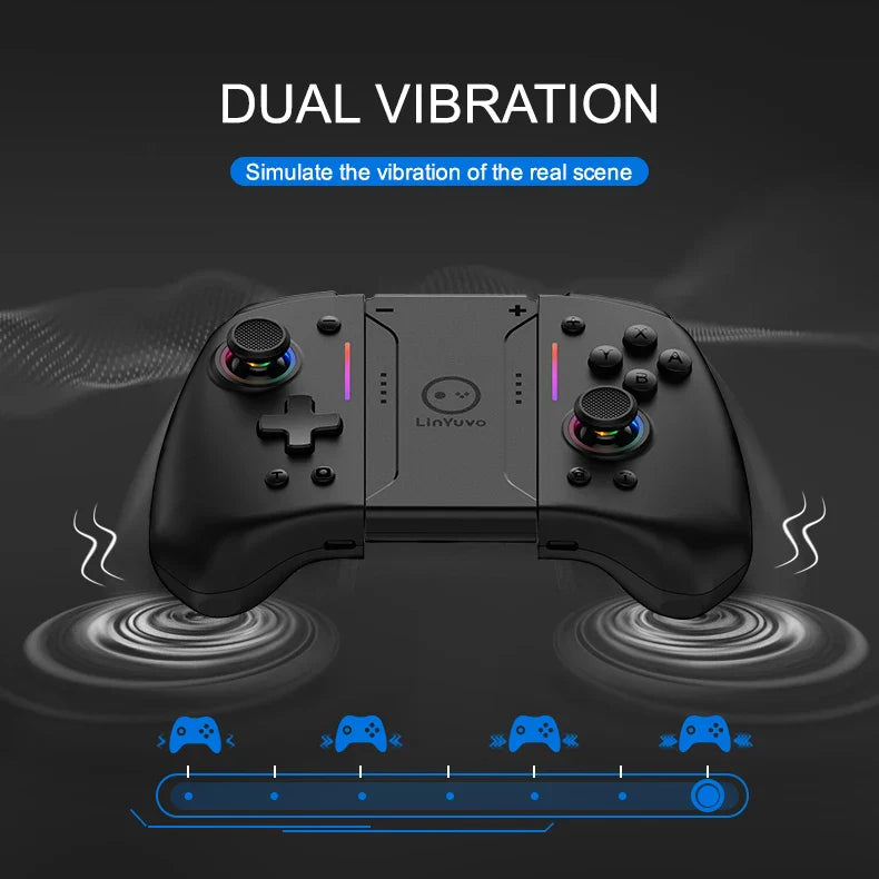 LinYuvo KS42 Meteor Light Wireless Joypad — 8-Color RGB Controller for Switch/Lite/OLED with Programmable Buttons, Turbo & Vibration