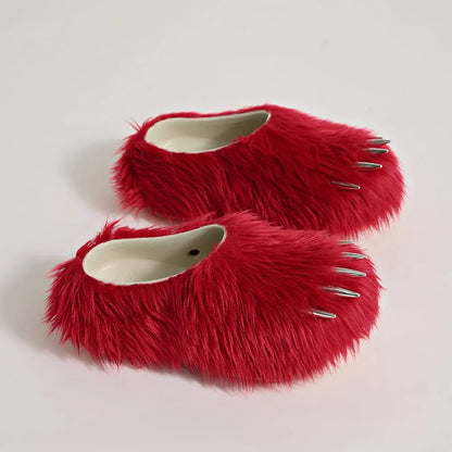 Bear Claw Plush Mules - Customizable Soft Summer Slides with Logo for Comfortable Casual Wear