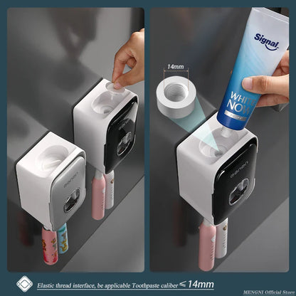 MENGNI Automatic Toothpaste Dispenser: Wall-Mounted Squeezer with Toothbrush Holder - Bathroom Accessories Set