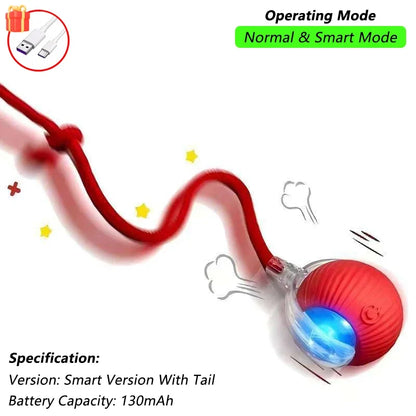 iLMH Smart Cat Interactive Ball Toy - Rechargeable Automatic Rolling Mouse Toy with Faux Tail for Pet Training & Play