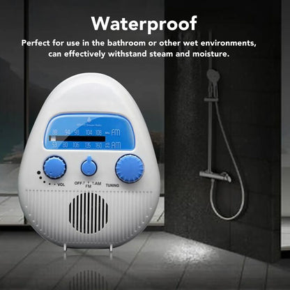 Waterproof AM/FM Shower Radio – Portable Bathroom Radio with Built-In Speaker and Battery Operation
