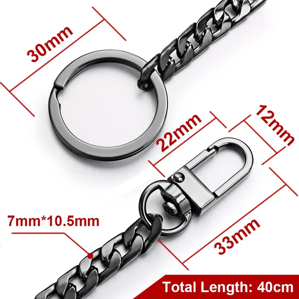 40cm Metal Key Chains – Wallet & Belt Chain for Hipster Pants, Hip Hop, Rock, Punk Street Style, Anti-Lost Keyring for Men (K404)