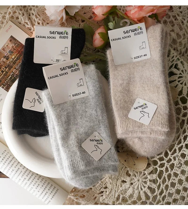 Women’s Wool Winter Socks — Thick Warm Medium Tube Rabbit Hair & Cashmere Socks for Autumn/Winter