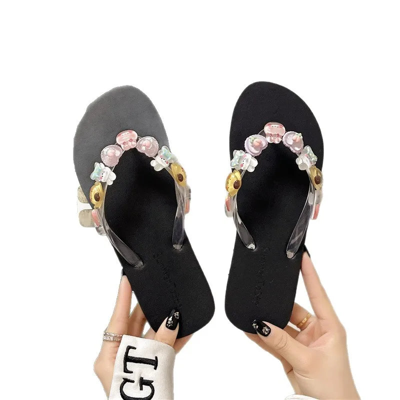 Women’s Transparent Flower Flip Flops - Lightweight EVA Anti-Slip Summer Beach & Bath Sandals