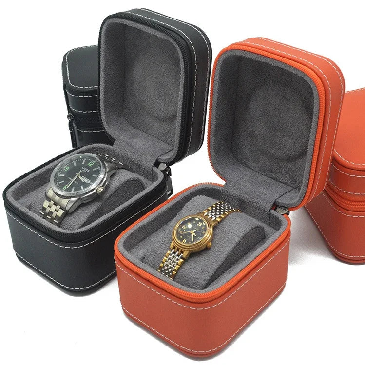 Single Watch Travel Case — PU Leather Watch Box with Removable Cushion, Portable Jewelry Storage & Organizer