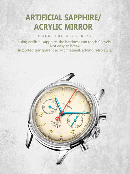 RED STAR 1963 Men's Chronograph Watch - 38mm Pilot Design with Seagull ST1901 Movement & Sapphire Glass