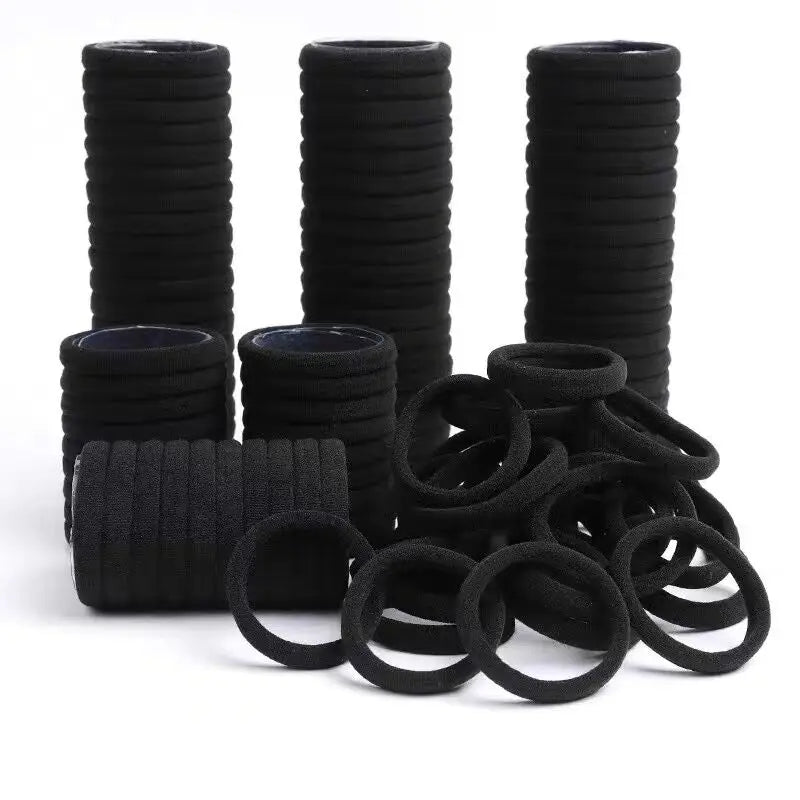 10/100PCS Black Elastic Hair Bands - Simple Rubber Scrunchies & Ponytail Holders for Women & Girls (2-5cm)