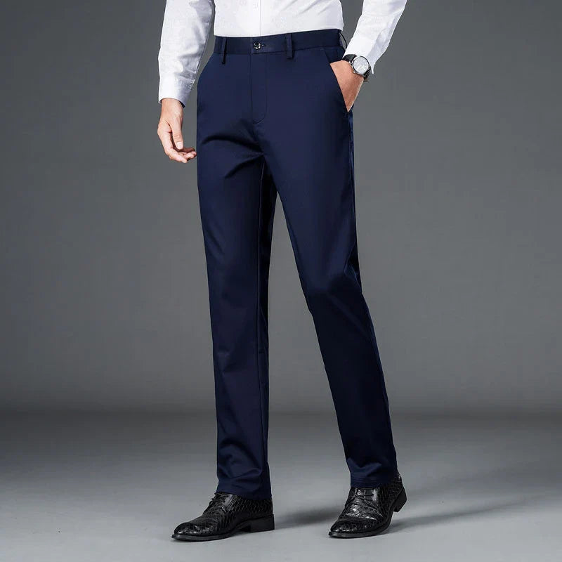 Men's Lightweight Business Casual Pants – Stretch Quick-Dry Straight Leg Trousers in Black & Deep Blue
