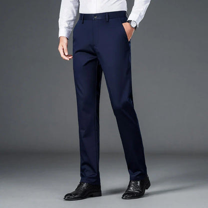 Men's Lightweight Business Casual Pants – Stretch Quick-Dry Straight Leg Trousers in Black & Deep Blue