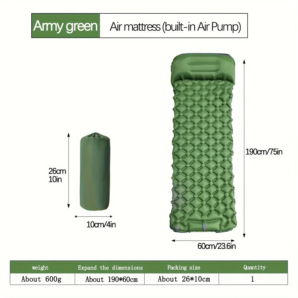 Ultralight Inflatable Camping Mattress with Pillows - Outdoor Sleeping Pad with Built-In Pump for Hiking
