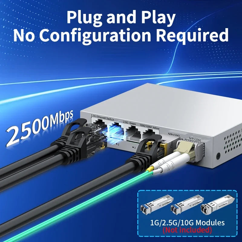 HORACO 2.5Gb Ethernet Switch - 4-Port 2.5G RJ45 with 2-Port 10G SFP+ Fanless Unmanaged Network Switch