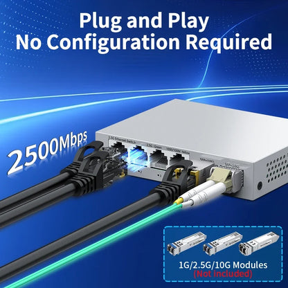 HORACO 2.5Gb Ethernet Switch - 4-Port 2.5G RJ45 with 2-Port 10G SFP+ Fanless Unmanaged Network Switch