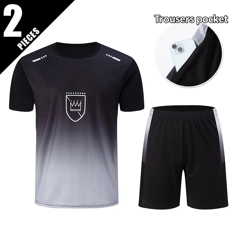 Men’s 2-Piece Summer Sports Set – Quick-Dry Breathable Short Sleeve T-Shirt & Pocket Running Shorts
