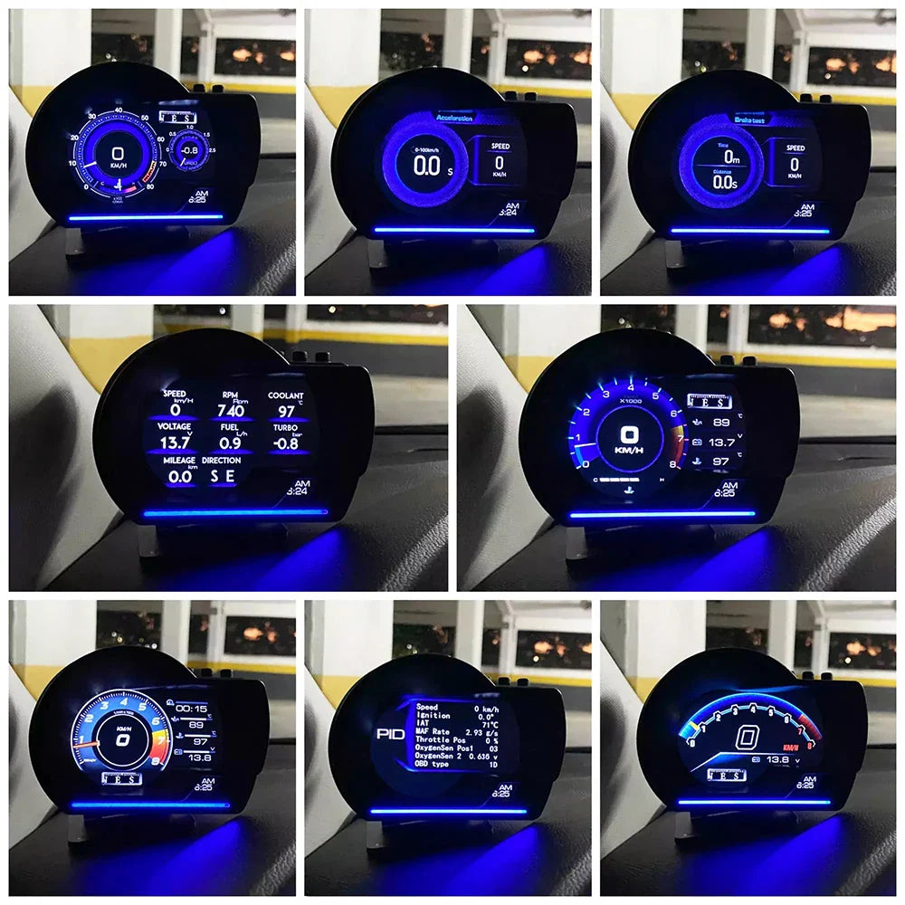 A501 Car Head-Up Display — OBD2 Smart HUD with Turbo Gauge, Digital Odometer, Security Alarm, Water & Oil Temp, RPM Auto Meter
