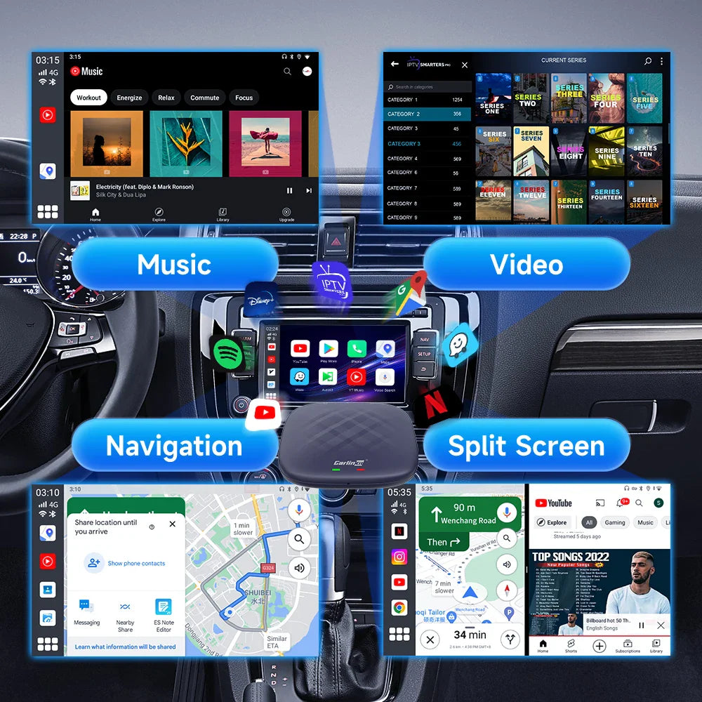 CarlinKit Android 13 AI TV Box – 8-Core Wireless CarPlay & Android Auto with Split Screen, 64G/128G for Netflix, YouTube, Play Store