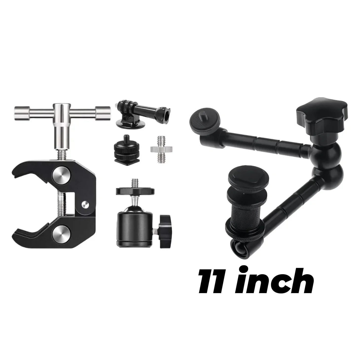 7"/11" Articulating Magic Arm with Super Clamp – DSLR Camera Rig Mount for Monitor, LED Light & Video Accessories