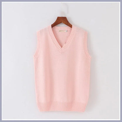 Unisex Sleeveless Sweater Vest – V-Neck Preppy Knitted Jumper for Women & Men, Retro Spring Fashion