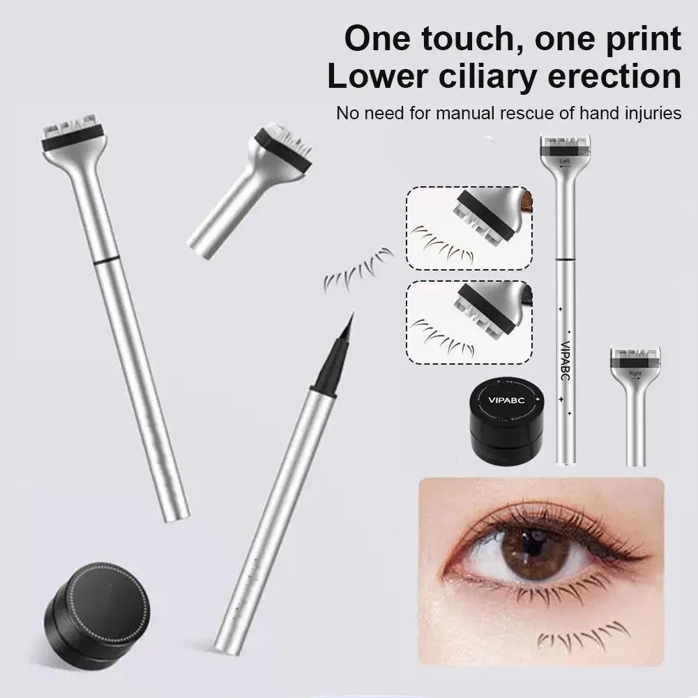 Dezone Lower Eyelashes Stamp Pen - Black/Brown Waterproof, Sweatproof 3 in 1 Korean Makeup for Natural-Looking Eyelashes