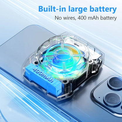 Portable Rechargeable Phone Cooler – Wireless Magnetic Cooling Fan with Blue Light & 3-Speed Adjustable Mobile Heat Radiator