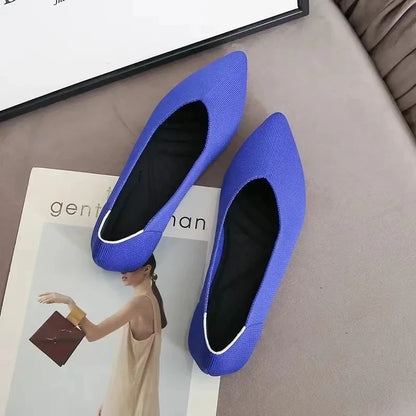 Women’s Pointed Flat Shoes - Comfortable Knitted Elastic Casual Fashion Shoes for Spring & Autumn Wear