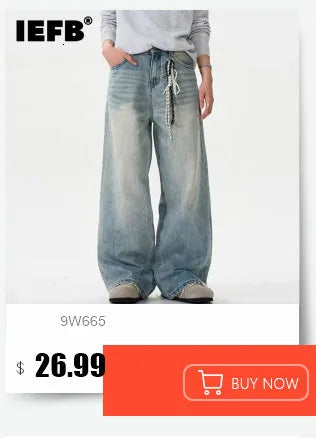 IEFB Men’s Summer Denim Jeans – Washed Blue Straight Loose Wide-Leg Casual Pants
