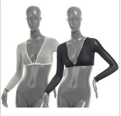 Mesh Seamless Arm Shaper Crop Top for Women - Plus Size Slimming Upper Shirt - Enhance Your Silhouette with Black or White Blouses
