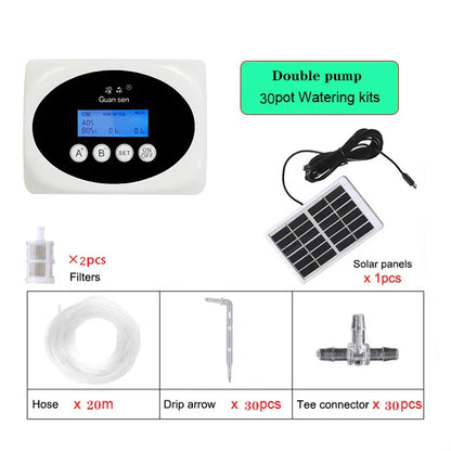 Solar Double Pump Automatic Drip Irrigation System – Smart Watering Timer for Garden & Potted Plants
