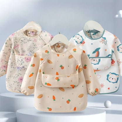 Waterproof Long Sleeve Baby Feeding Bib - Toddler Apron Smock with Food Catcher Pocket for Mess-Free Mealtime