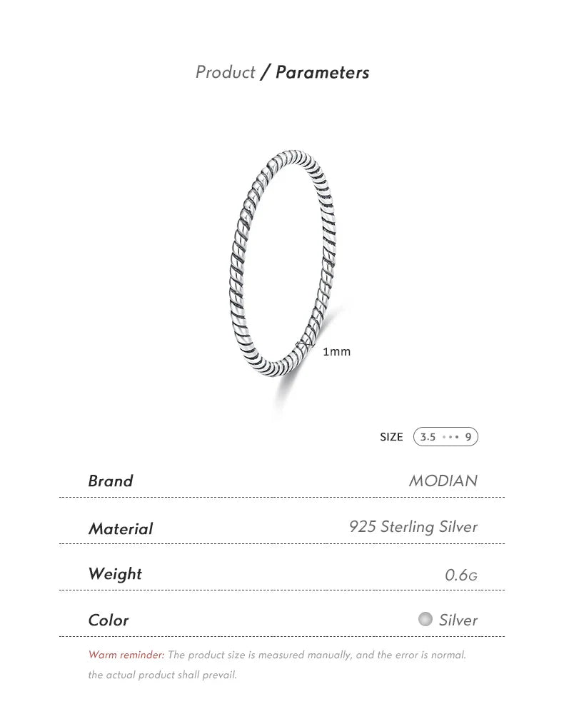 MODIAN 925 Sterling Silver Stackable Ring – Classic Wave Geometric Finger Ring, Fashion Jewelry for Women
