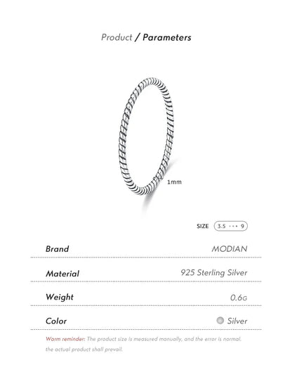 MODIAN 925 Sterling Silver Stackable Ring – Classic Wave Geometric Finger Ring, Fashion Jewelry for Women
