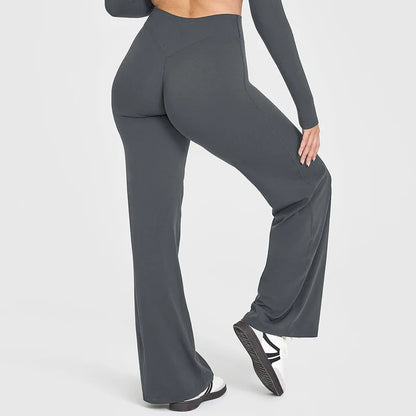 Women's Straight Leg Yoga Pants - Mid-Waist Naked-Feel Pilates & Running Trousers
