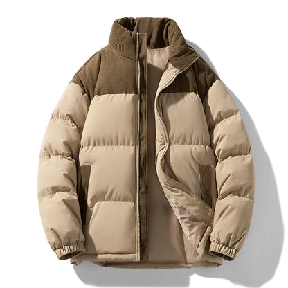 Men’s Winter Thick Puffer Jacket – Warm Color Block Parka, Fashionable Casual Trendy Coat, New Arrival