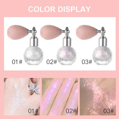 High Gloss Glitter Highlighter Powder Spray: Shimmer Sparkle Makeup for Face & Body