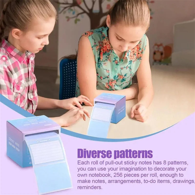 256 Sheets Pull-Out Sticky Notes Roll Tape – Self-Adhesive Memo Pads Sticker Labels for Writing, Noting & Office Organization